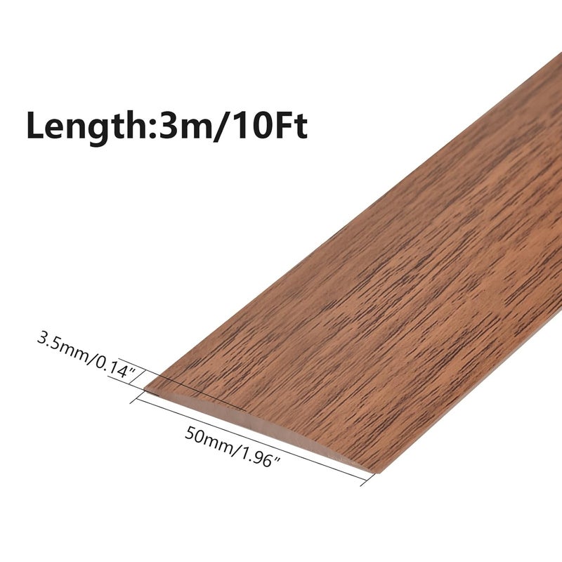 Farady Vinyl Floor Transition Strip, Self Adhesive Floor Cover Strips PVC Laminate Threshold Strip Bar Flat Divider Strip for Joining Floor Gaps, Doorways Threshold, Carpet, 2" Wide (Brown Wood Grain, 10Ft) - Image 2